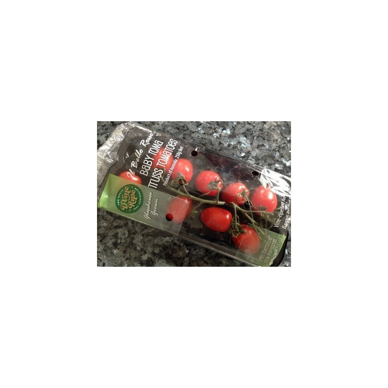 BABY ROMA TOMATOES TRUSS ON VINE 250GM PUNNET